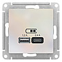 USB A+С, 5В/2,4А, 2х5В/1,2А, механизм, цвет — жемчуг, SE AtlasDesign в каталоге электрики 220.ru, артикул ATN000439