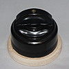 Ретро-выключатель на 2 нагрузки: керамика, роторный, чёрный, ручка полукруг, светлая подложка. - Z24-24