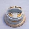 Ретро-выключатель на 2 нагрузки: керамика, поворотн. Белый+золото, ручка полукруг, светл. подложка. - Z24-28-3z