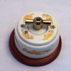 Ретро-выключатель на 2 нагрузки: керамика, поворотн. Белый + золото, ручка «золото», тёмн.подложка. - Z24-48-1z
