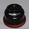 Ретро-выключатель на 2 нагрузки: керамика, роторный, чёрный, ручка полукруг, тёмная подложка. - Z24-73