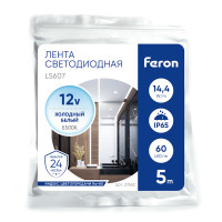 Светодиодная LED лента Feron LS607, 60SMD(5050)/m 14.4W/m 12V IP65 5m 6500К в каталоге электрики 220.ru, артикул 27652
