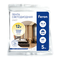 Светодиодная LED лента Feron LS607, 60SMD(5050)/m 14.4W/m 12V 5m 3000К в каталоге электрики 220.ru, артикул 27654