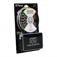Светодиодная LED лента Feron LS606, 60SMD(5050)/m 14.4W/m 12V 5m RGB c адаптером с вилкой, контроллером с пультом в комплекте в каталоге электрики 220.ru, артикул 27706