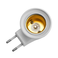 LH61 Патрон-переходник с E27 на розетку (для лампы E27), с выключ., 250V, пластик, белый, 39*64мм в каталоге электрики 220.ru, артикул 41039