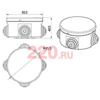 Коробка разветвительная с крышкой диаметр =80х40 мм 4 вых IP44 JBR080, цвет серый, Экопласт в каталоге электрики 220.ru, артикул 44005