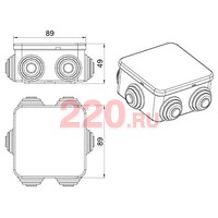 Коробка распределительная о/п 85х85х40, 6 вых, IP44, HF (без галогена) JBS080, цвет серый, Экопласт в каталоге электрики 220.ru, артикул 44006HF