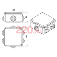 Коробка распределительная о/п 100х100х55, 6 вых., IP55, HF (без галогена) JBS100, цвет серый, Экопласт в каталоге электрики 220.ru, артикул 44007HF