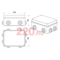 Коробка разветвительная 120х80х50, 6 вых., IP55 JBS120, цвет серый, Экопласт в каталоге электрики 220.ru, артикул 44008