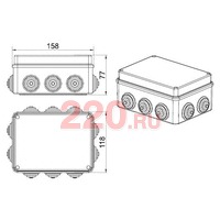 Коробка распределительная о/п150х110х70, 10 вых., IP55, HF (без галогена) JBS150, цвет серый, Экопласт в каталоге электрики 220.ru, артикул 44009HF