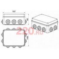 Коробка разветвительная 190х140х70, 10 вых., IP55 JBS190, цвет серый, Экопласт в каталоге электрики 220.ru, артикул 44010