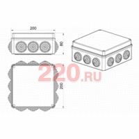 Коробка разветвительная 200х200х80, 12 вых., IP55 JBS200, цвет серый, Экопласт в каталоге электрики 220.ru, артикул 44018