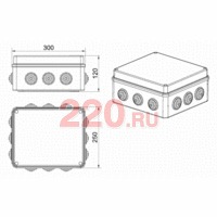 Коробка разветвительная HF (без галогена), 300х250х120, 12 вых., IP65 JBS300, цвет серый, Экопласт в каталоге электрики 220.ru, артикул 44030HF