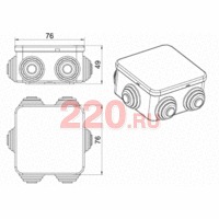 Коробка разветвительная 70х70х40, 6 вых., IP44 JBS070, цвет серый, Экопласт в каталоге электрики 220.ru, артикул 44056