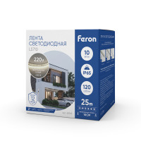 Светодиодная LED лента Feron LS710, 120SMD(2835)/м 10Вт/м 220V длина 25м, 4000K, IP65,  с 1 сетевым шнуром, 2 заглушками, 2 коннекторами в комплекте в каталоге электрики 220.ru, артикул 48765