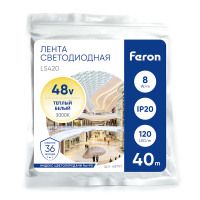 Лента светодиодная стабилизированная 120SMD(2835)/м 8Вт/м 48V 40000*10*1.22мм 3000К, IP20 LS420 FERON в каталоге электрики 220.ru, артикул 48791
