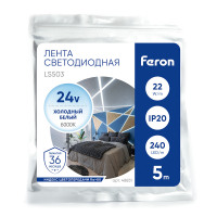 Светодиодная LED лента Feron LS503 240SMD(2835)/м 22Вт/м 24V 5000*10*1.22мм 6000К, IP20 в каталоге электрики 220.ru, артикул 48831