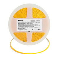 Светодиодная COB лента Feron LS630, 400SMD(2110)/ 7Вт/м 12V 5000*3*1.8мм желтый, IP20 в каталоге электрики 220.ru, артикул 48950