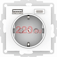 Розетка 16А с USB A+C (5В/2,4А/3 А, 2х5В/1,5А), мех, цвет — белый, SE AtlasDesign в каталоге электрики 220.ru, артикул ATN000132