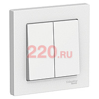 Выключатель 2-клавишный сх.5, 10АХ, в сборе, цвет — белый, SE AtlasDesign в каталоге электрики 220.ru, артикул ATN000152