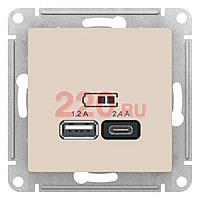 USB A+С, 5В/2,4А, 2х5В/1,2А, механизм, цвет — бежевый, SE AtlasDesign в каталоге электрики 220.ru, артикул ATN000239