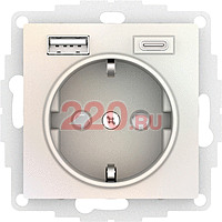 Розетка 16А с USB A+C (5В/2,4А/3 А, 2х5В/1,5А), мех, цвет — жемчуг, SE AtlasDesign в каталоге электрики 220.ru, артикул ATN000432