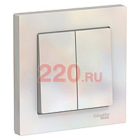 Выключатель 2-клавишный сх.5, 10АХ, в сборе, цвет — жемчуг, SE AtlasDesign в каталоге электрики 220.ru, артикул ATN000452