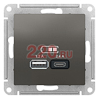 USB A+С, 5В/2,4 А, 2х5В/1,2 А, механизм, цвет — сталь, SE AtlasDesign в каталоге электрики 220.ru, артикул ATN000939
