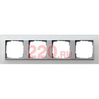 Рамка 4-ная матовый белый центральная вставка алюминий, Gira System 55 EVENT в каталоге электрики 220.ru, артикул G021450