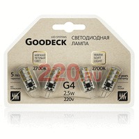 Лампа LED 2,5Вт G4 230В 2700K (4 шт на блистере), Goodeck в каталоге электрики 220.ru, артикул GDK-GD1009018103