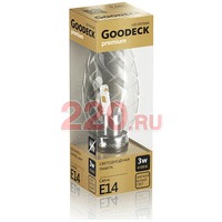 Лампа LED 3Вт Свеча витая прозр. 230В 4100K E14, Goodeck в каталоге электрики 220.ru, артикул GDK-GL1004011203
