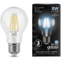 Gauss Лампа Filament А60 8W 780lm 4100К Е27 LED в каталоге электрики 220.ru, артикул GSS-102802208