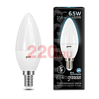 Gauss Лампа Свеча 6.5W 550lm 4100К E14 LED в каталоге электрики 220.ru, артикул GSS-103101207
