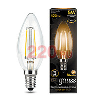 Gauss Лампа Filament Свеча 5W 420lm 2700К Е14 LED в каталоге электрики 220.ru, артикул GSS-103801105