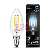 Gauss Лампа Filament Свеча 7W 580lm 4100К Е14 LED в каталоге электрики 220.ru, артикул GSS-103801207