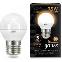 Gauss Лампа Шар 9.5W 890lm 3000K E27 LED в каталоге электрики 220.ru, артикул GSS-105102110