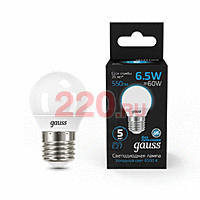 Gauss Лампа Шар 6.5W 550lm 6500K E27 LED в каталоге электрики 220.ru, артикул GSS-105102307