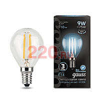 Gauss Лампа Filament Шар 9W 710lm 4100К Е14 LED в каталоге электрики 220.ru, артикул GSS-105801209