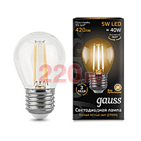 Gauss Лампа Filament Шар 5W 420lm 2700К Е27 LED в каталоге электрики 220.ru, артикул GSS-105802105