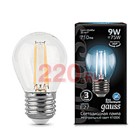 Gauss Лампа Filament Шар 9W 710lm 4100К Е27 LED в каталоге электрики 220.ru, артикул GSS-105802209