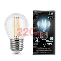 Gauss Лампа Filament Шар 11W 830lm 4100К Е27 LED в каталоге электрики 220.ru, артикул GSS-105802211