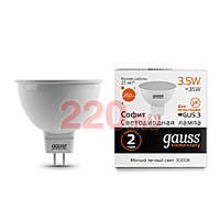 Gauss Лампа Elementary MR16 3.5W 290lm 3000K GU5.3 LED в каталоге электрики 220.ru, артикул GSS-13514