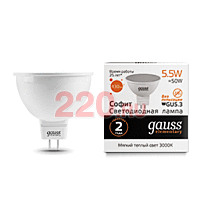 Gauss Лампа Elementary MR16 5.5W 430lm 3000К GU5.3 LED в каталоге электрики 220.ru, артикул GSS-13516