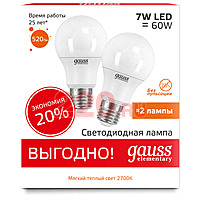 Лампа Gauss LED Elementary A60 7W E27 2700K в каталоге электрики 220.ru, артикул GSS-23217P-1