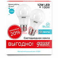Лампа Gauss LED Elementary A60 12W E27 4100K в каталоге электрики 220.ru, артикул GSS-23222P-1