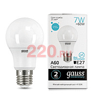 Gauss Лампа Elementary A60 7W 540lm 4100K E27 LED в каталоге электрики 220.ru, артикул GSS-23227A