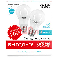 Лампа Gauss LED Elementary A60 7W E27 4100K в каталоге электрики 220.ru, артикул GSS-23227P-1