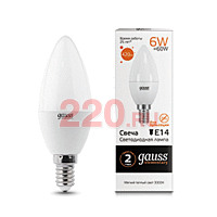 Gauss Лампа Elementary Свеча 6W 420lm 3000K Е14 LED в каталоге электрики 220.ru, артикул GSS-33116