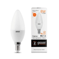 Gauss Лампа Elementary Свеча 8W 520lm 3000K Е14 LED в каталоге электрики 220.ru, артикул GSS-33118