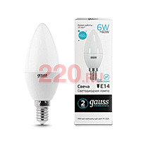 Gauss Лампа Elementary Свеча 6W 450lm 4100K Е14 LED в каталоге электрики 220.ru, артикул GSS-33126